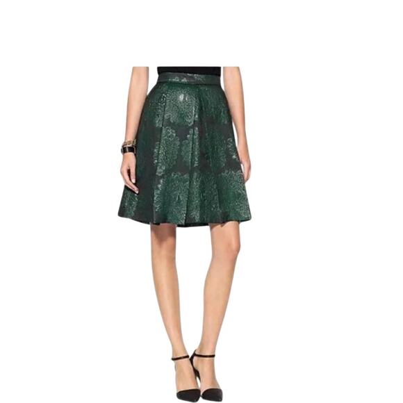 Trina Turk Matelasse Pleated Floral Skirt Green Embossed Cocktail, NWOT, size 8 - Picture 1 of 9